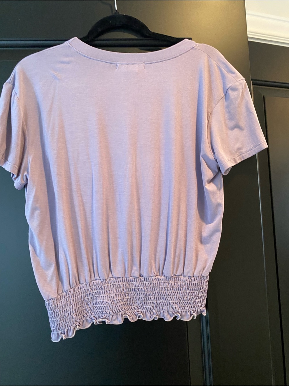 Ariella Lavender Smocked-Hem Short Sleeve Crop Top - Picture 2 of 2